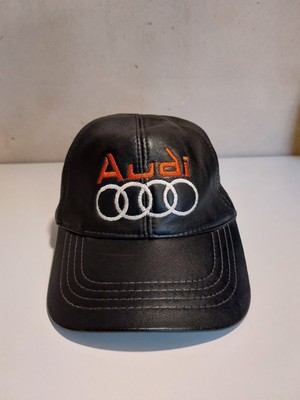 Vintage Audi Motor Racing Leder Cap - Auto Werbung Snapback Mütze RAR 