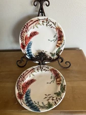 Set of 2 PIER 1 Imports Feather Branch Ironstone  Dinner Plates
