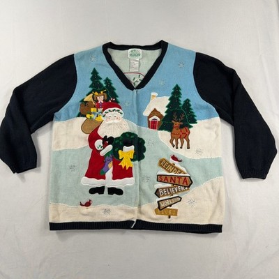 Vintage Christmas Cardigan Sweater Ugly Grandma Santa Reindeer Women Plus 1X