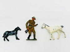 2 Lead Horse Figures 1 Cast Metal Military Soldier Figurine