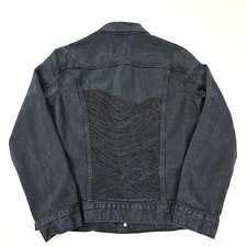 HTF Levi's Wellthread Trucker Jean Jacket Black Denim Embroidered Wave Men's M