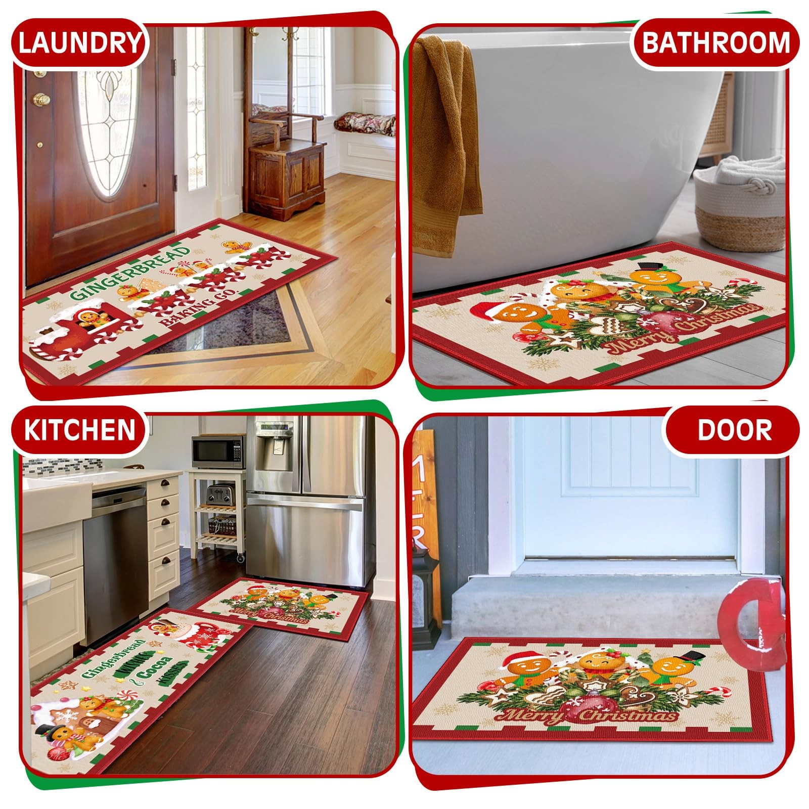 3 Pcs Christmas Kitchen Rug Christmas Absorbent Anti Fatigue Winter Mat Non S...