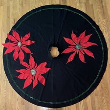 Vtg Handmade Felt Christmas Holiday Circle Skirt With Poinsettias, 1952