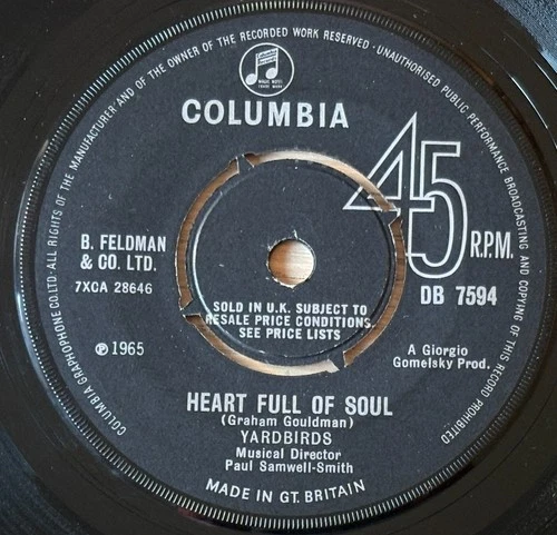 YARDBIRDS HEART FULL OF SOUL 7" COLUMBIA (1965) EX BEAT BLUES GT BRITAIN