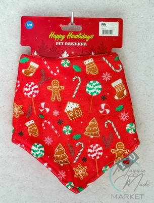New Happy Howlidays Christmas Pet Bandana Gingerbread Candy Cane Print