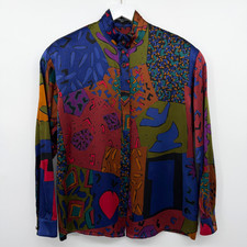 Vintage Louis Feraud Top Shirt Blouse Size 8 Germany 100 Silk Shoulder Pads M