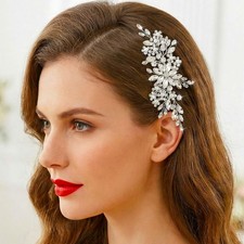 Rhinestone Bride Wedding Hair Comb Silver Crystal Bridal Hair Pieces Flower H...
