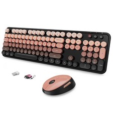 Wireless Keyboard and Mouse Combo, Ergonomic Full Size Typewriter Retro Round...