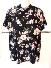 NEW WOMEN'S LULAROE RUTH  BLACK WITH FLORAL PRINT MOCK NECK RIBBED TOP SIZE XL