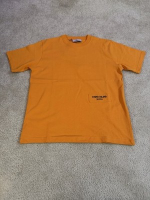 Stone Island Marina Orange Cotton Logo Men's Short Sleeve Crew Neck T-Shirt, M