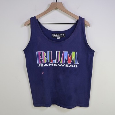 Vintage 1993 BUM Equipment Jeanswear Tank Top Size Medium Streetwear Navy Cotton