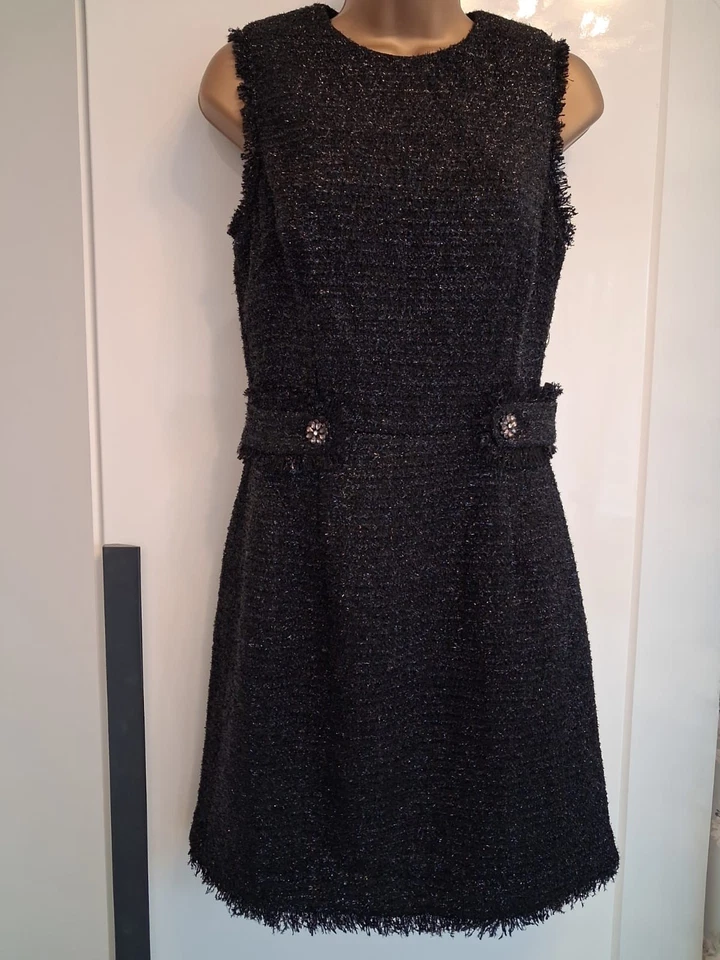 Stunning Brand New With Tags UK Size 10 Warehouse Black Sparkle Tweed Dress - Image 2 of 4