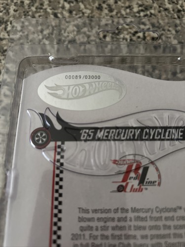 Hot Wheels Red Line Club '65 Mercury Cyclone (Red) #89/#3000 LOW NUMBER! - Picture 2 of 3