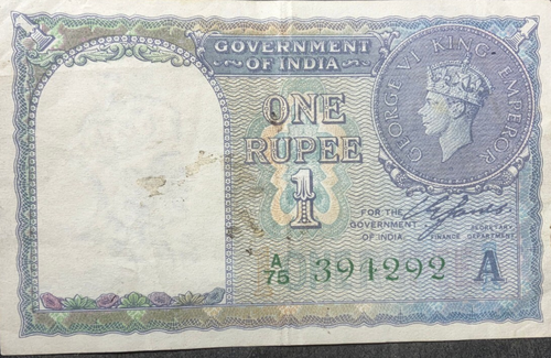 1940 BRITISH INDIA RUPEE - High Grade Uncommon Note - Lot #A24
