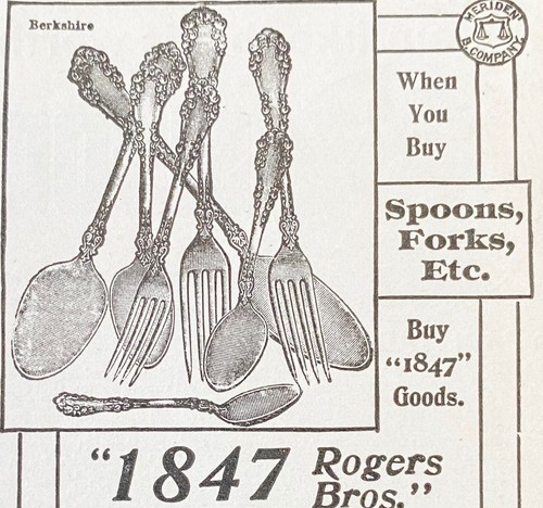 1847 ROGERS BROS Silver Plate Vtg BERKSHIRE Designs Print Ad~Meriden Britannia - 第 1/2 張圖片