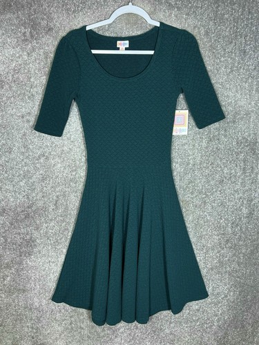 Lularoe Nicole Fit & Flare  Dress Women Size XS Green Stretch Textured NWT