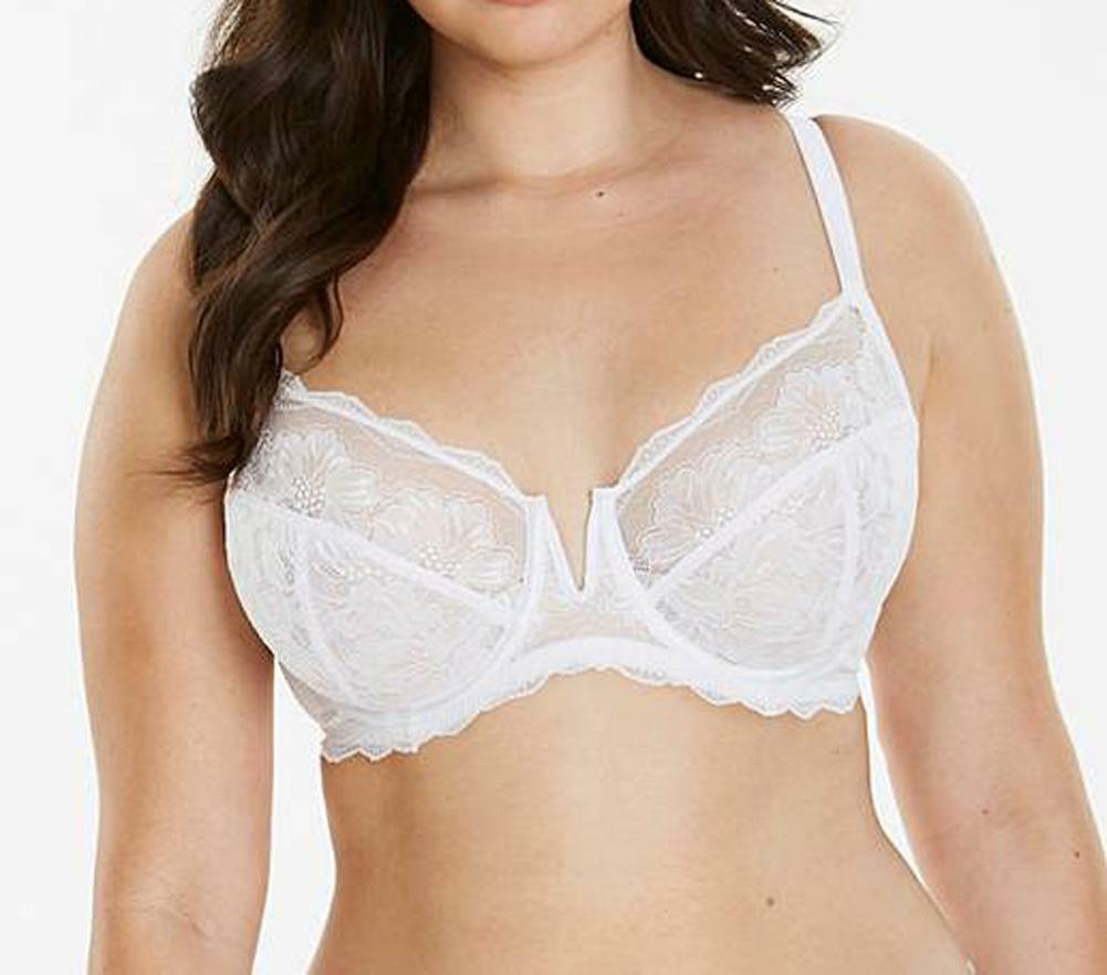 Pretty Secrets Katie White Lace Full Cup Wired Bra 36-48 B C D DD E F G