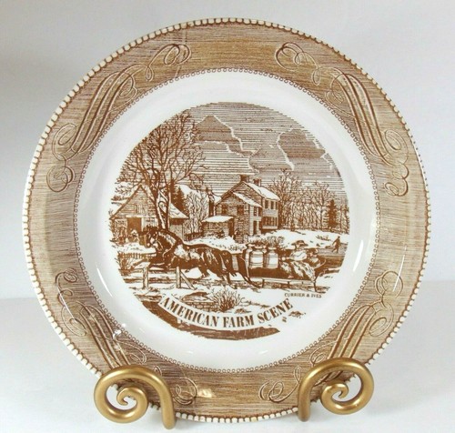 Tortenplatte Currier & Ives braun American Farm Szene USA Vintage - Bild 1 von 5