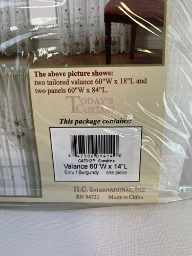 Today's Curtain CA7012P "Sunshine" Ecru & Burgundy Size 60"Wx14"L VALANCE - Picture 2 of 4