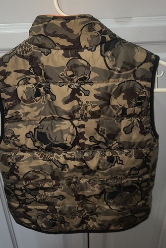Athletech Youth Xs 4/5 Skull Camo Puffer Vest Zip Polyester Orange Fleece Inside - Picture 2 of 5
