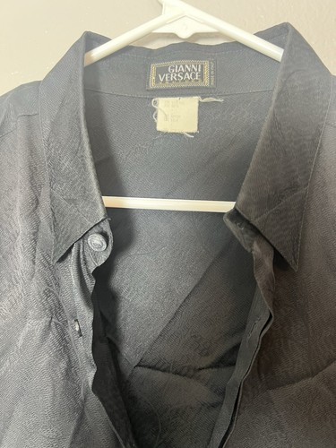 Men's VERSACE Black Vintage Silk Blend Dress Shirt Pre-Owned Italy 50 - Picture 8 of 13