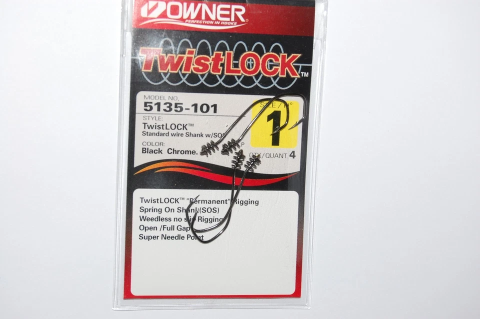 10 packs owner twistlock bass hook 5135-101 w/sos 1/0 spring on shank weedless - Image 3 of 4