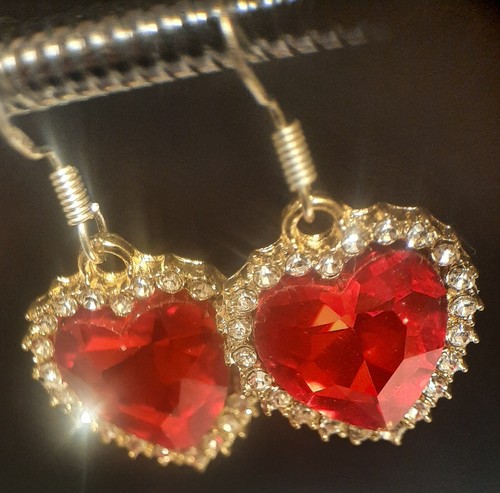 SET, Sterling Silver, Heart Necklace, Earring Set Red ,withCrystal.Silver