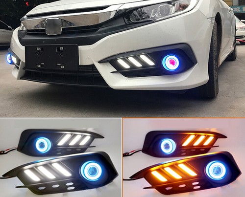 Led Front Bumper Fog Light Turn Signal 2Color Angel Eyes For Honda Civic 16-2018 - Picture 3 of 12