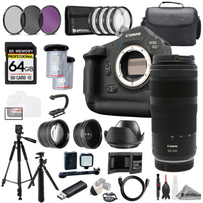 Canon EOS R1 + RF 100-400mm f/5.6-8 IS USM Lens+64GB+ExtBat+9PCFltr-MEGAKit