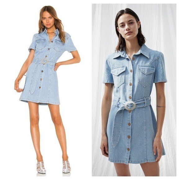 NANUSHKA Mora Belted Denim Dress 80s wash mini XS
