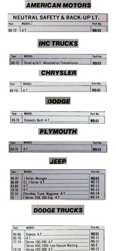 Chrysler Dodge Plymouth con interruptor de seguridad neutro A.T. 1970-89 NS-11 - Imagen 4 de 4