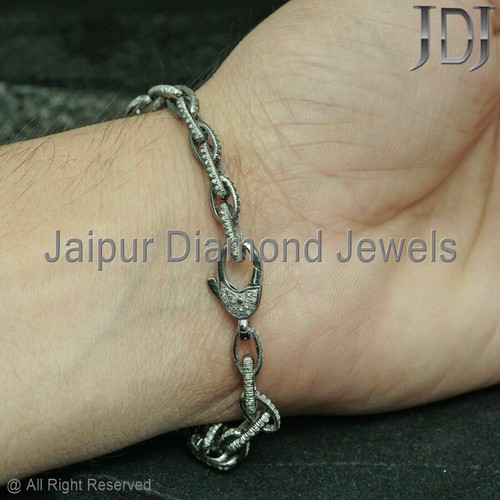 Bracelet Natural Diamond Pave Chain Silver 925 Sterling Link Italy Cuban Jewelry - Picture 7 of 7