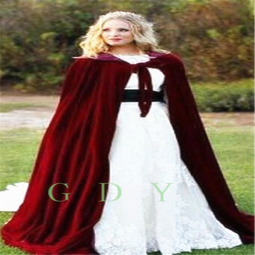 Wine red black velvet hooded cloak wedding cape Halloween wicca robe coat S-2XL - Picture 11 of 27