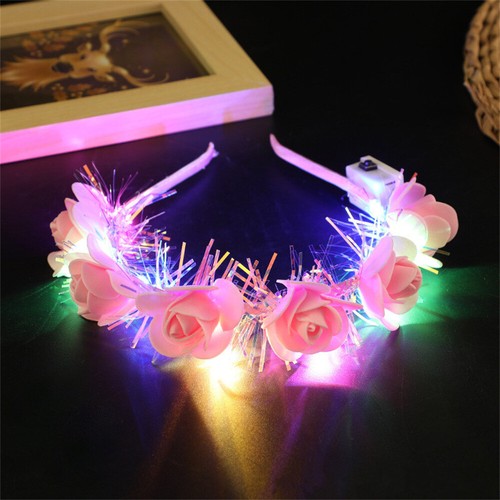 LED Flashing Flower Headband Women Girl Light Up Hair Wreath Garlands Headwear - Picture 7 of 19