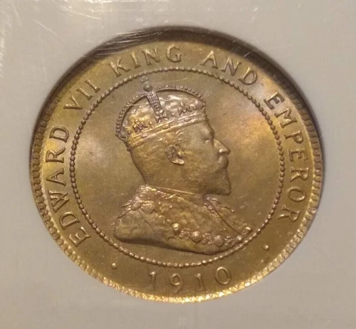 1910 jamaica penny ngc ms65 Royal mint red nice toning bu world type coin