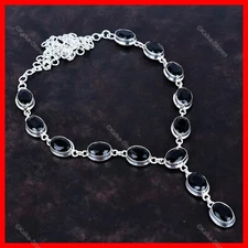 Oval Natural Black Onyx Bezel Anniversary Chain Necklace Jewelry Sterling Silver