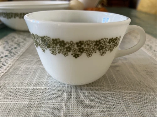 Vintage PYREX Milk Glass Spring Blossom Coffee Tea Cup Mug Green