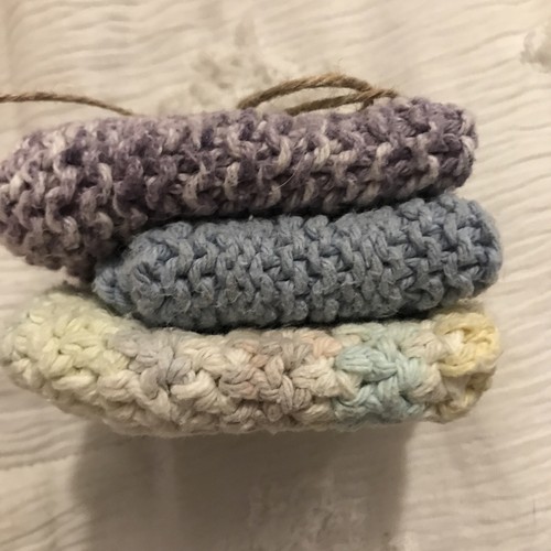 Handmade Set of 3 Crochet Cotton Dish Cloths or Wash Cloths - Picture 3 of 3