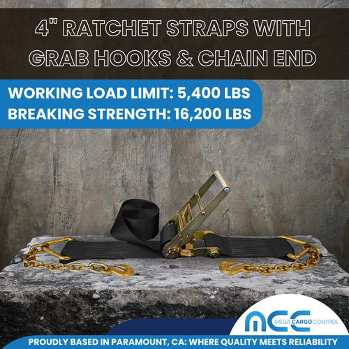 1 Pack USA 4" x 30' Ratchet Strap W/Chain Extension Flatbed Truck Tie Down Black - Picture 3 of 8