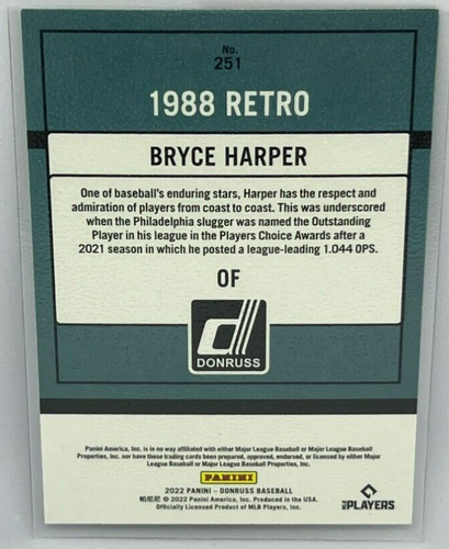Bryce Harper "Mondo" 2022 Panini Donruss Baseball # 251 - Bild 2 von 2