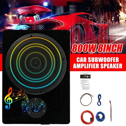 2X 800W 8" Car Subwoofer Under-Seat Amplifier Speakers Audio Sub Woofer Slim Box - Picture 2 of 12