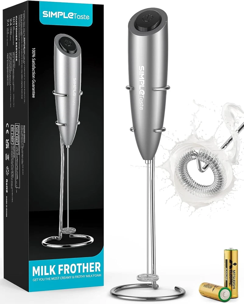 Milk Frother Handheld Battery Operated Electric Foam Maker, Drink Mixer with Sta