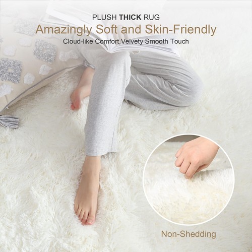 Thick Area Rug 6x9 Cream White Fluffy Shag for Bedroom Living Room, Soft Plus... - Picture 2 of 9