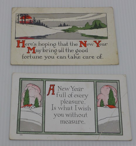 2 VINTAGE 1915 & 1916 NEW YEAR POSTCARDS