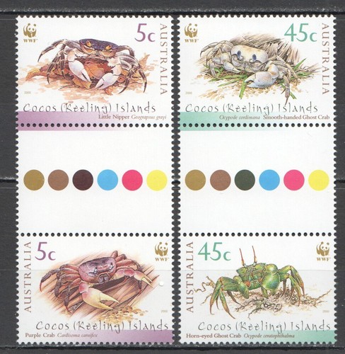 FT198 2000 AUSTRALIA COCOS ISLANDS CRABS WWF MARINE LIFE GUTTER #400-3 SET MNH - Picture 1 of 1