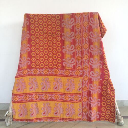 Vintage Reversible Kantha Quilt Indian Blanket Handmade Wholesale Lot 1pc Throw - Picture 32 of 35