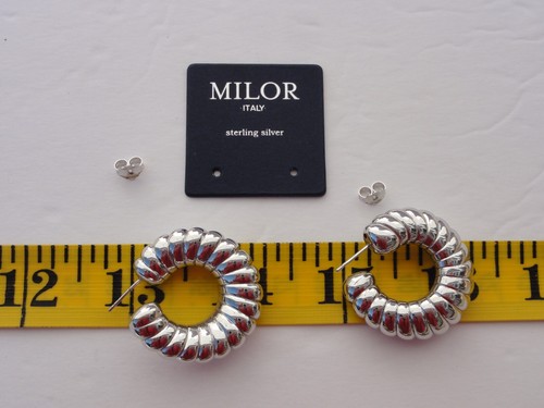 MILOR SILVER Chunky Electroform HOOP STERLING SILVER EARRINGS Made in Italy NEW - Picture 12 of 24
