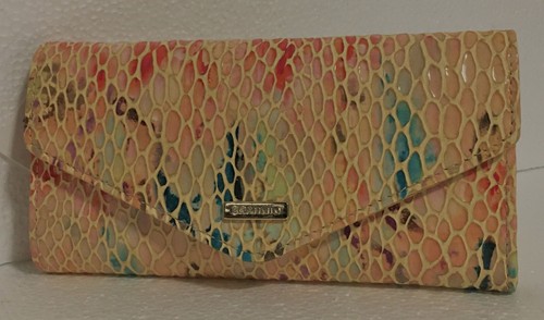 Brahmin JUNIE VERONICA Trifold Envelope Leather Wallet Multi Tan Red Teal NWT - Picture 2 of 9