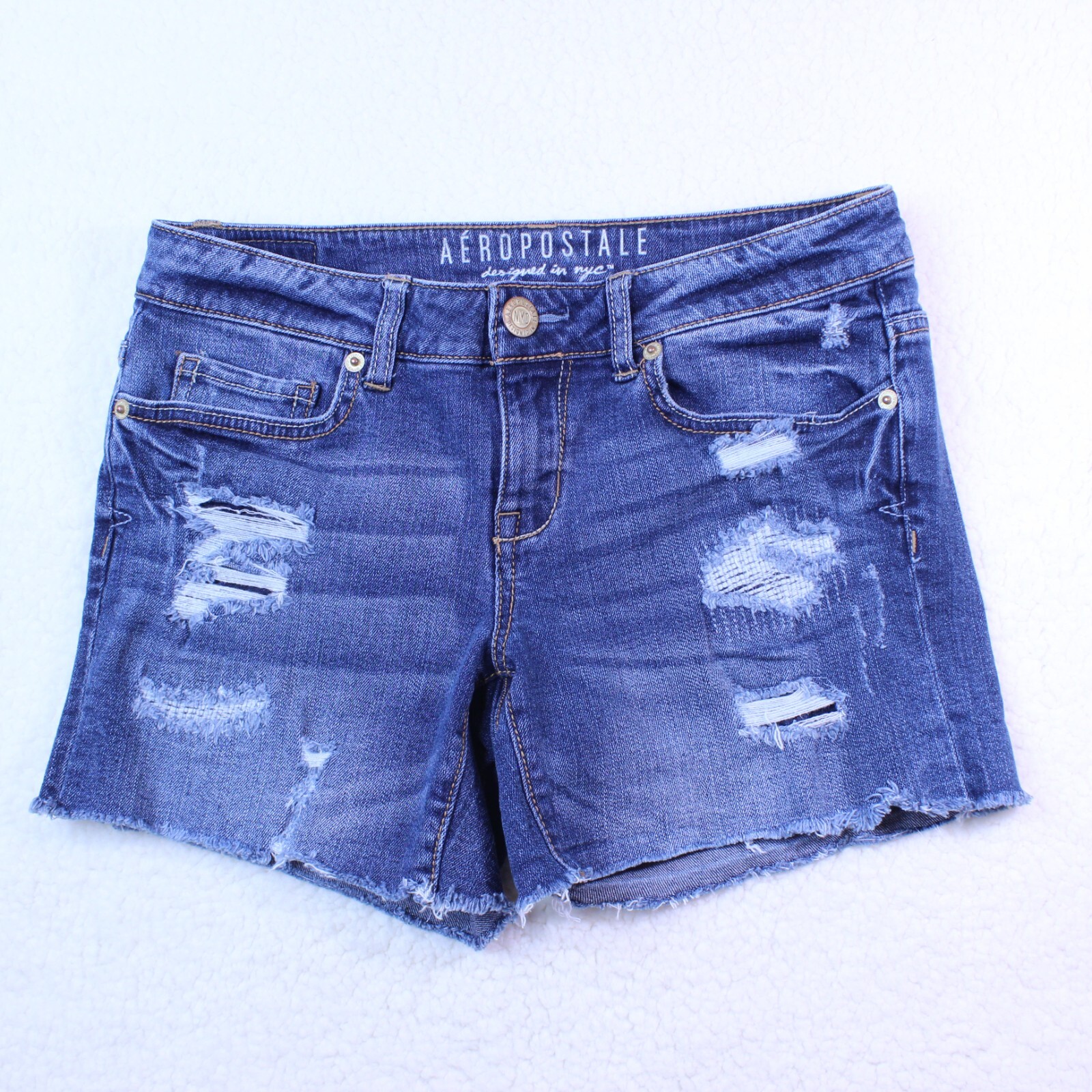 Shorts Aeropostale Denim Women's Size 1 Distressed Medium Wash Blue Jean Denim-image