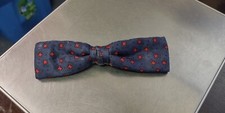 Vintage Royal Clip On Bow Tie Navy Blue  Red Geometric Print Rust Resistant
